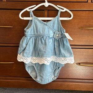 The Childtens Place Girls Denim and Eyelet Bubble Romper NWT 12m